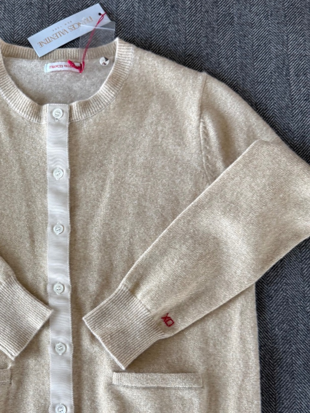 NWT, FRANCES VALENTINE, HELEN CARDIGAN GOLD LUREX/CASHMERE BLEND